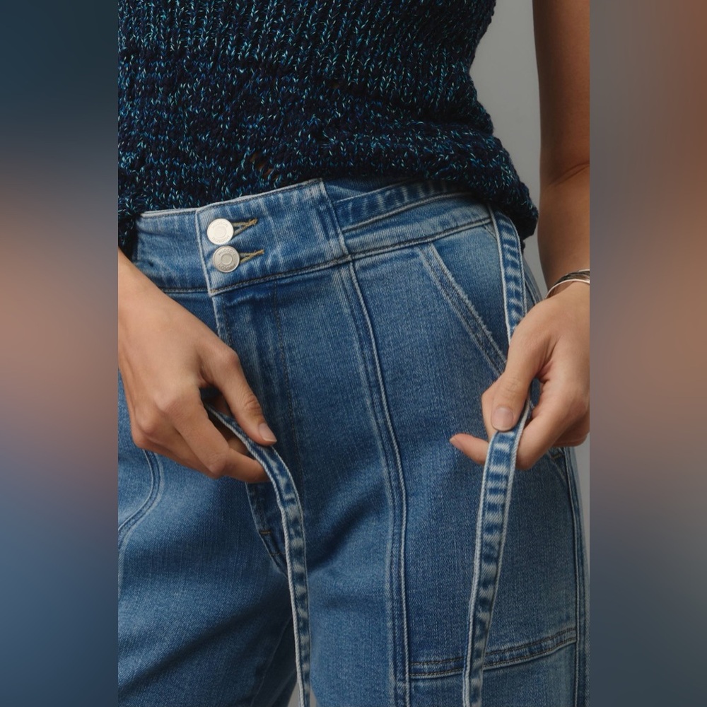 Hudson Tie-Waist High-Rise Wide-Leg Trouser Jeans. Size 4/27. color: blue - Picture 4 of 8